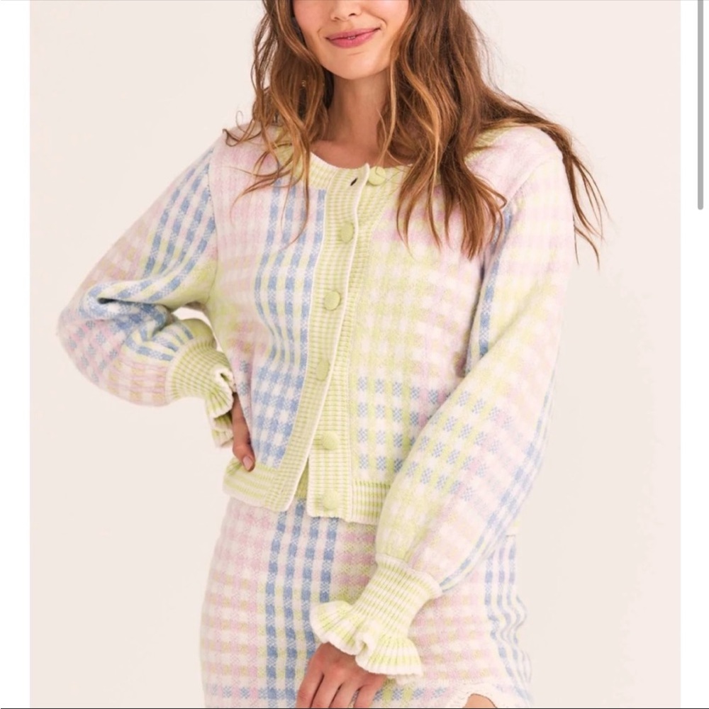 LoveShackFancy LSF Keoni Cardigan Wool Sweater in Mint Jelly | Medium.